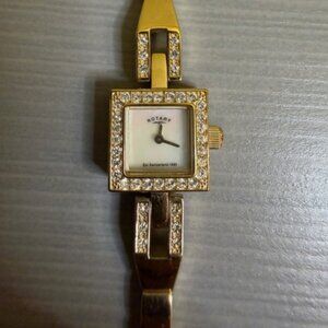 Vintage Rotary ladies' gold tone with mother of pearl face and CZ square bezel